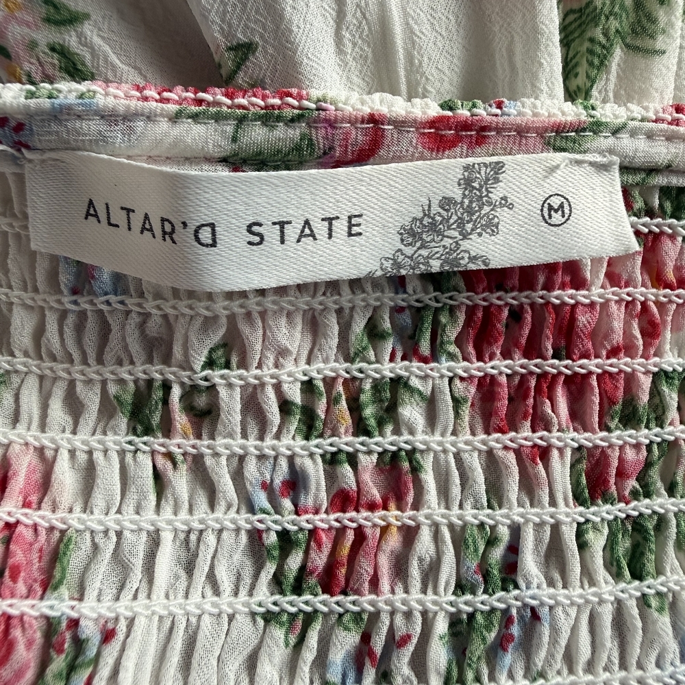 Altar’d State Bella Floral Ruffle Mini Dress White/Pink Size Medium - Picture 7 of 12